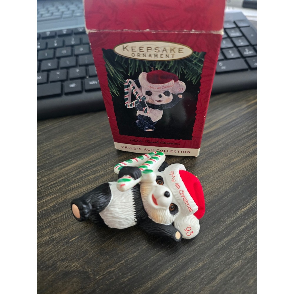 Vintage Hallmark Keepsake Ornament 1993 My 4th Christmas Panda Bear Candy Cane
